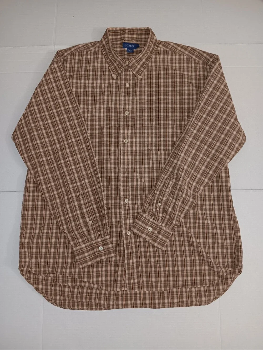 J. Crew Brown and Cream Plaid Button-Down Cotton Shirt